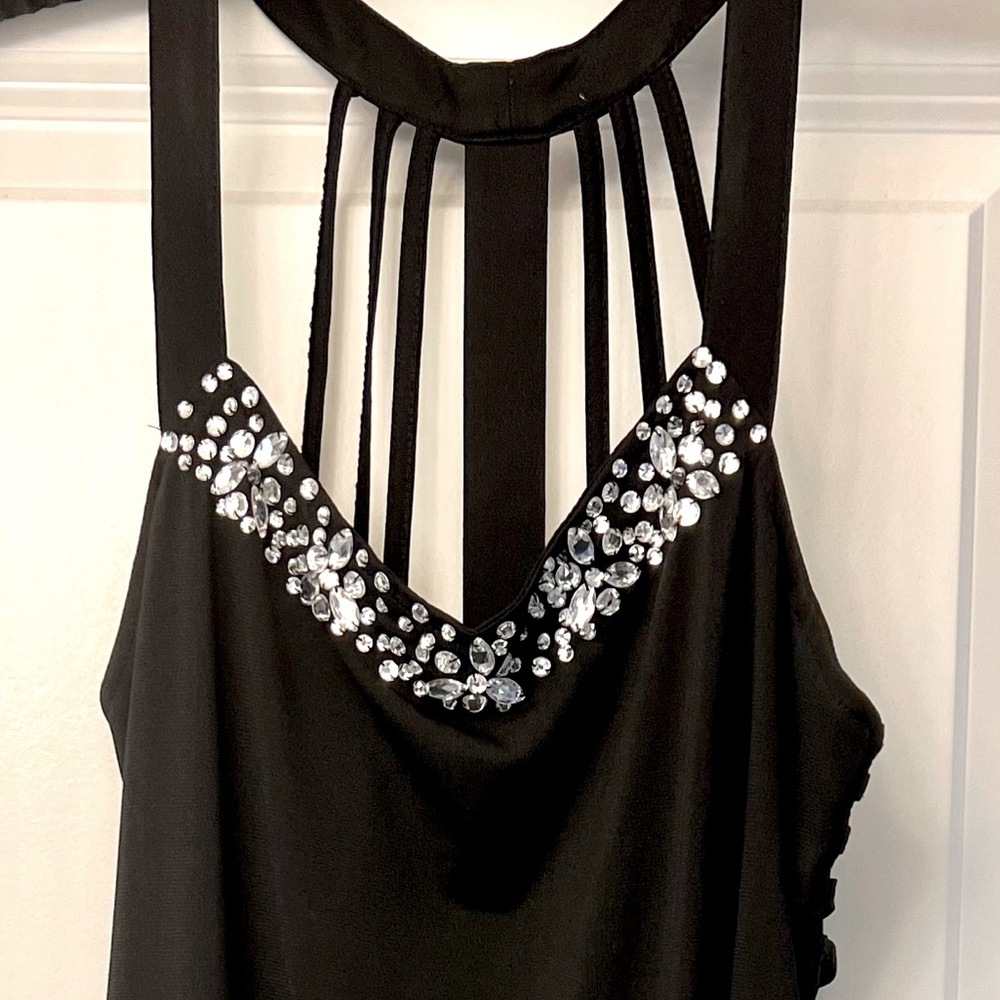 Sexy Black Maxi Dress with Strappy Back Design
